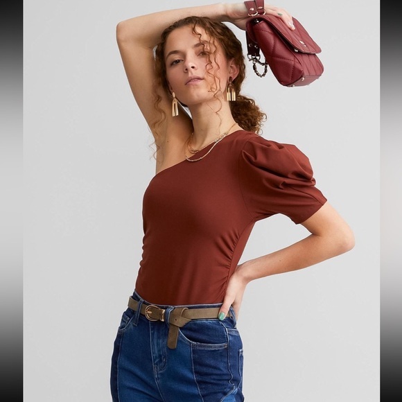 Free People Other - $68 Free People Somethin Bout You Bodysuit Puff Sleeve Russet Acorn fall Brown